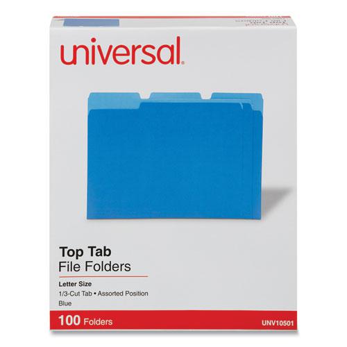 Deluxe Colored Top Tab File Folders, 1/3-Cut Tabs: Assorted, Letter Size, Blue/Light Blue, 100/Box. Picture 2
