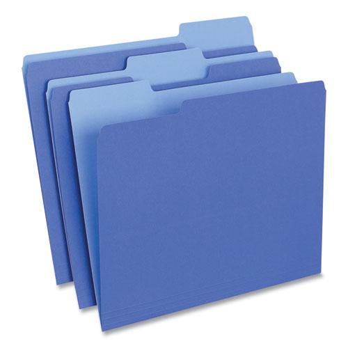 Deluxe Colored Top Tab File Folders, 1/3-Cut Tabs: Assorted, Letter Size, Blue/Light Blue, 100/Box. Picture 1