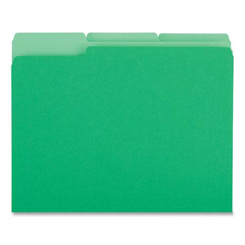 Deluxe Colored Top Tab File Folders, 1/3-Cut Tabs: Assorted, Letter Size, Green/Light Green, 100/Box. Picture 4