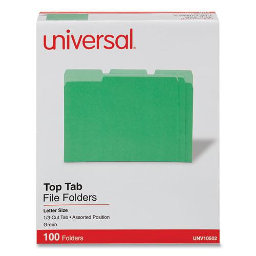 Deluxe Colored Top Tab File Folders, 1/3-Cut Tabs: Assorted, Letter Size, Green/Light Green, 100/Box. Picture 2