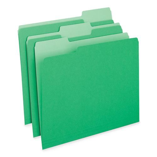 Deluxe Colored Top Tab File Folders, 1/3-Cut Tabs: Assorted, Letter Size, Green/Light Green, 100/Box. Picture 1