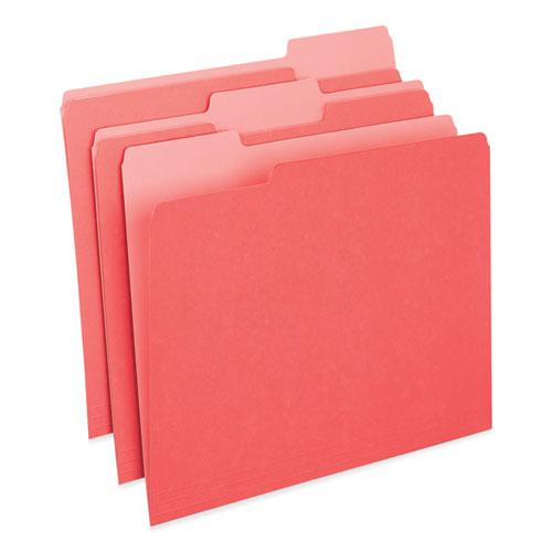 Deluxe Colored Top Tab File Folders, 1/3-Cut Tabs: Assorted, Letter Size, Red/Light Red, 100/Box. Picture 1