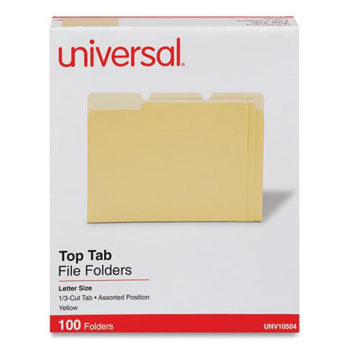 Deluxe Colored Top Tab File Folders, 1/3-Cut Tabs: Assorted, Letter Size, Yellow/Light Yellow, 100/Box. Picture 2