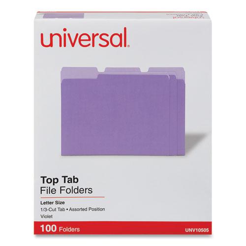 Deluxe Colored Top Tab File Folders, 1/3-Cut Tabs: Assorted, Letter Size, Violet/Light Violet, 100/Box. Picture 2