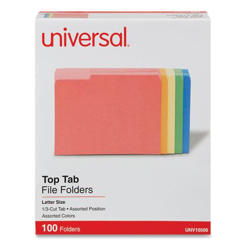 Deluxe Colored Top Tab File Folders, 1/3-Cut Tabs: Assorted, Letter Size, Assorted Colors, 100/Box. Picture 2