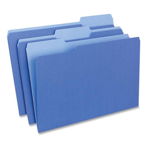 Deluxe Colored Top Tab File Folders, 1/3-Cut Tabs: Assorted, Legal Size, Blue/Light Blue, 100/Box. Picture 1