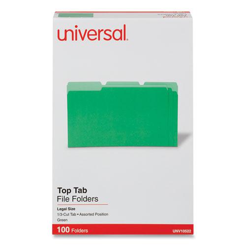 Deluxe Colored Top Tab File Folders, 1/3-Cut Tabs: Assorted, Legal Size, Bright Green/Light Green, 100/Box. Picture 2