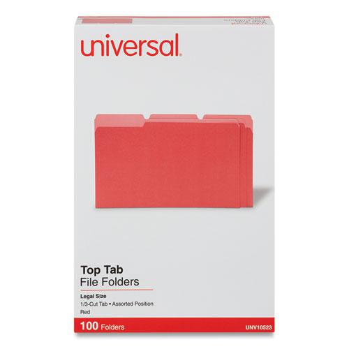 Deluxe Colored Top Tab File Folders, 1/3-Cut Tabs: Assorted, Legal Size, Red/Light Red, 100/Box. Picture 1