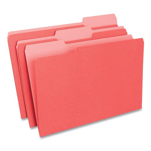 Deluxe Colored Top Tab File Folders, 1/3-Cut Tabs: Assorted, Legal Size, Red/Light Red, 100/Box. Picture 3
