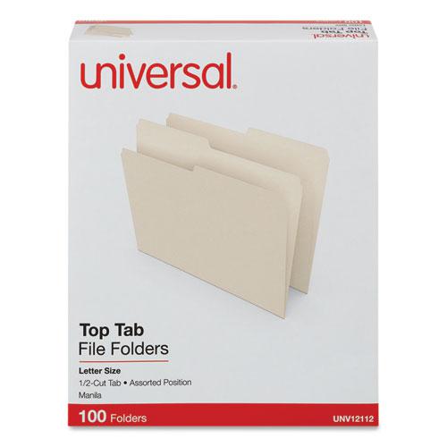 Top Tab File Folders, 1/2-Cut Tabs: Assorted, Letter Size, 0.75" Expansion, Manila, 100/Box. Picture 2
