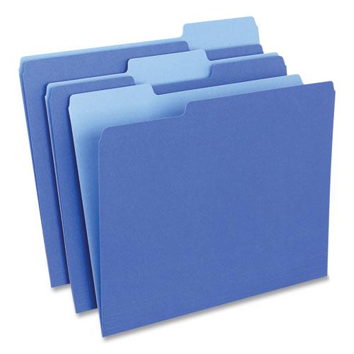 Interior File Folders, 1/3-Cut Tabs: Assorted, Letter Size, 11-pt Stock, Blue, 100/Box. Picture 1