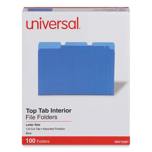 Interior File Folders, 1/3-Cut Tabs: Assorted, Letter Size, 11-pt Stock, Blue, 100/Box. Picture 2
