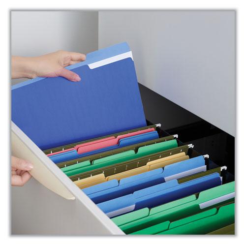 Interior File Folders, 1/3-Cut Tabs: Assorted, Letter Size, 11-pt Stock, Blue, 100/Box. Picture 4