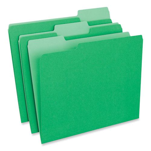 Interior File Folders, 1/3-Cut Tabs: Assorted, Letter Size, 11-pt Stock, Green, 100/Box. Picture 1