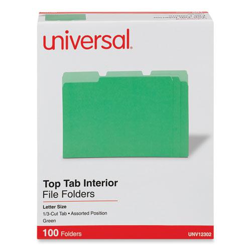 Interior File Folders, 1/3-Cut Tabs: Assorted, Letter Size, 11-pt Stock, Green, 100/Box. Picture 2