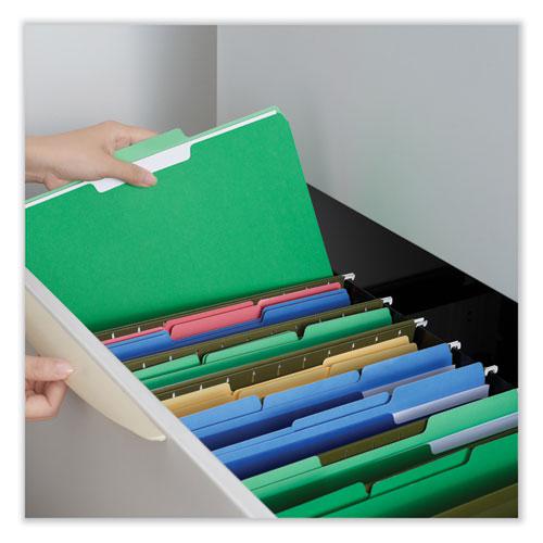 Interior File Folders, 1/3-Cut Tabs: Assorted, Letter Size, 11-pt Stock, Green, 100/Box. Picture 4