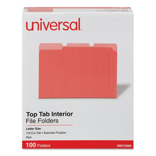 Interior File Folders, 1/3-Cut Tabs: Assorted, Letter Size, 11-pt Stock, Red, 100/Box. Picture 2