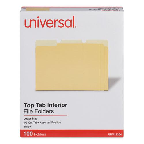 Interior File Folders, 1/3-Cut Tabs: Assorted, Letter Size, 11-pt Stock, Yellow, 100/Box. Picture 2
