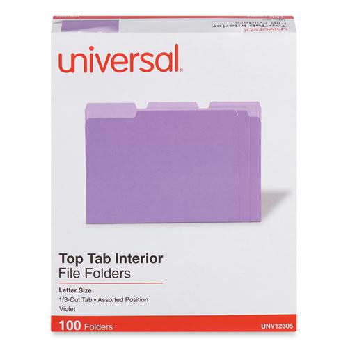 Interior File Folders, 1/3-Cut Tabs: Assorted, Letter Size, 11-pt Stock, Violet, 100/Box. Picture 2