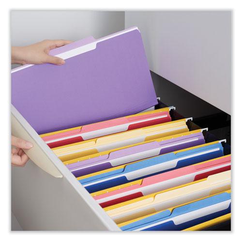 Interior File Folders, 1/3-Cut Tabs: Assorted, Letter Size, 11-pt Stock, Violet, 100/Box. Picture 4