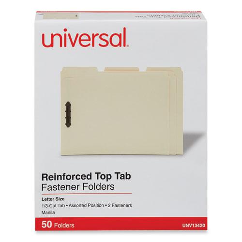 Deluxe Reinforced Top Tab Fastener Folders, 0.75" Expansion, 2 Fasteners, Letter Size, Manila Exterior, 50/Box. Picture 2