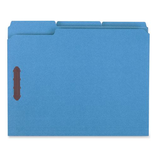 Deluxe Reinforced Top Tab Fastener Folders, 0.75" Expansion, 2 Fasteners, Letter Size, Blue Exterior, 50/Box. Picture 3