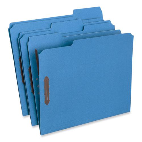 Deluxe Reinforced Top Tab Fastener Folders, 0.75" Expansion, 2 Fasteners, Letter Size, Blue Exterior, 50/Box. Picture 2