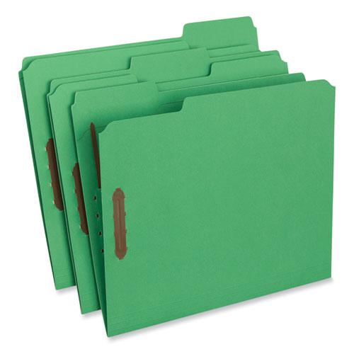 Deluxe Reinforced Top Tab Fastener Folders, 0.75" Expansion, 2 Fasteners, Letter Size, Green Exterior, 50/Box. Picture 2