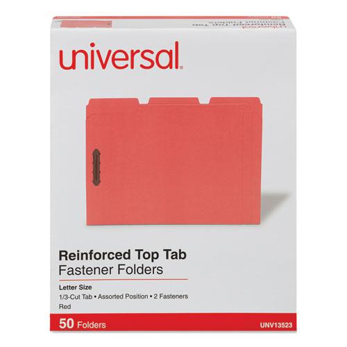 Deluxe Reinforced Top Tab Fastener Folders, 0.75" Expansion, 2 Fasteners, Letter Size, Red Exterior, 50/Box. Picture 2