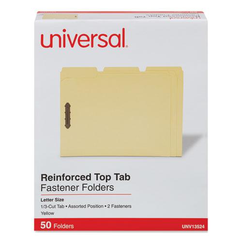 Deluxe Reinforced Top Tab Fastener Folders, 0.75" Expansion, 2 Fasteners, Letter Size, Yellow Exterior, 50/Box. Picture 2