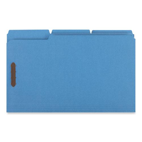Deluxe Reinforced Top Tab Fastener Folders, 0.75" Expansion, 2 Fasteners, Legal Size, Blue Exterior, 50/Box. Picture 3