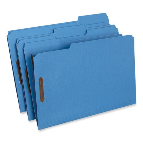 Deluxe Reinforced Top Tab Fastener Folders, 0.75" Expansion, 2 Fasteners, Legal Size, Blue Exterior, 50/Box. Picture 2