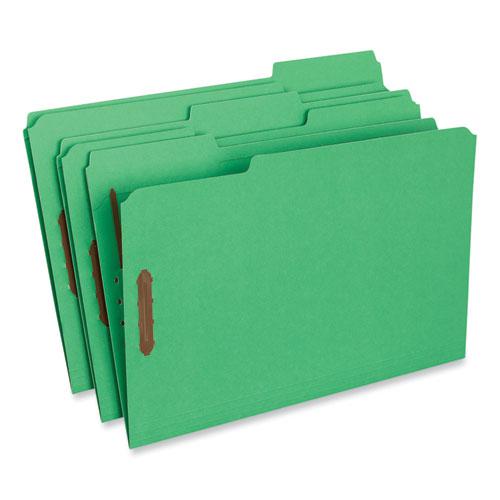 Deluxe Reinforced Top Tab Fastener Folders, 0.75" Expansion, 2 Fasteners, Legal Size, Green Exterior, 50/Box. Picture 1