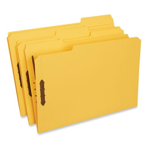 Deluxe Reinforced Top Tab Fastener Folders, 0.75" Expansion, 2 Fasteners, Legal Size, Yellow Exterior, 50/Box. Picture 1