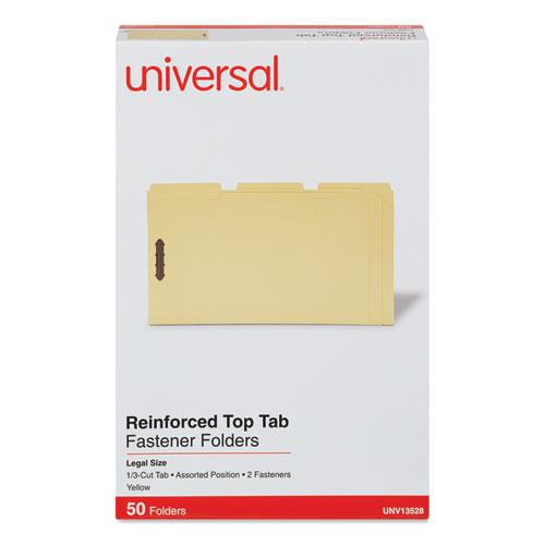 Deluxe Reinforced Top Tab Fastener Folders, 0.75" Expansion, 2 Fasteners, Legal Size, Yellow Exterior, 50/Box. Picture 2