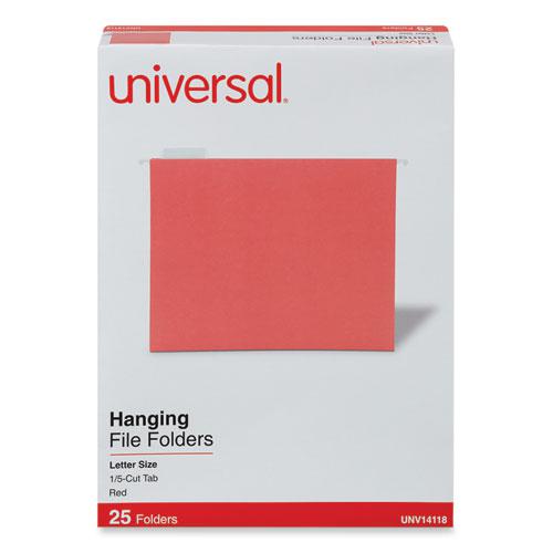 Deluxe Bright Color Hanging File Folders, Letter Size, 1/5-Cut Tabs, Red, 25/Box. Picture 2