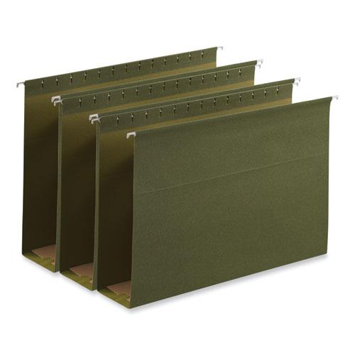 Box Bottom Hanging File Folders, 3" Capacity, Legal Size, 1/5-Cut Tabs, Standard Green, 25/Box. Picture 1