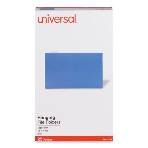 Deluxe Bright Color Hanging File Folders, Legal Size, 1/5-Cut Tabs, Blue, 25/Box. Picture 2