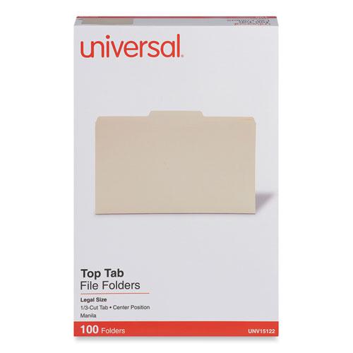 Top Tab File Folders, 1/3-Cut Tabs: Center Position, Legal Size, 0.75" Expansion, Manila, 100/Box. Picture 1