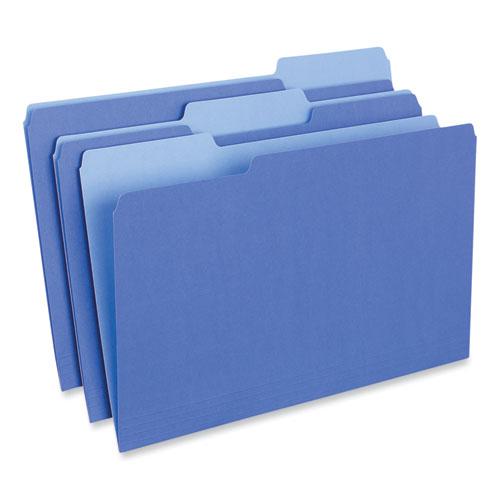 Interior File Folders, 1/3-Cut Tabs: Assorted, Legal Size, 11-pt Stock, Blue, 100/Box. Picture 1