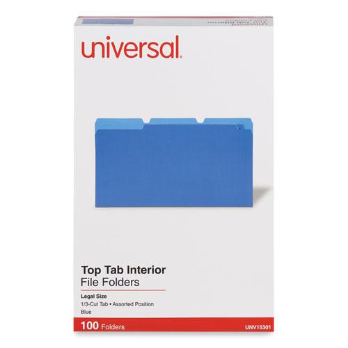 Interior File Folders, 1/3-Cut Tabs: Assorted, Legal Size, 11-pt Stock, Blue, 100/Box. Picture 2
