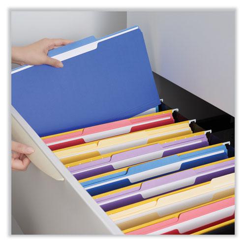 Interior File Folders, 1/3-Cut Tabs: Assorted, Legal Size, 11-pt Stock, Blue, 100/Box. Picture 4