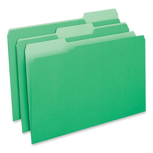 Interior File Folders, 1/3-Cut Tabs: Assorted, Legal Size, 11-pt Stock, Green, 100/Box. Picture 1