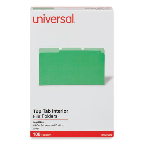 Interior File Folders, 1/3-Cut Tabs: Assorted, Legal Size, 11-pt Stock, Green, 100/Box. Picture 2