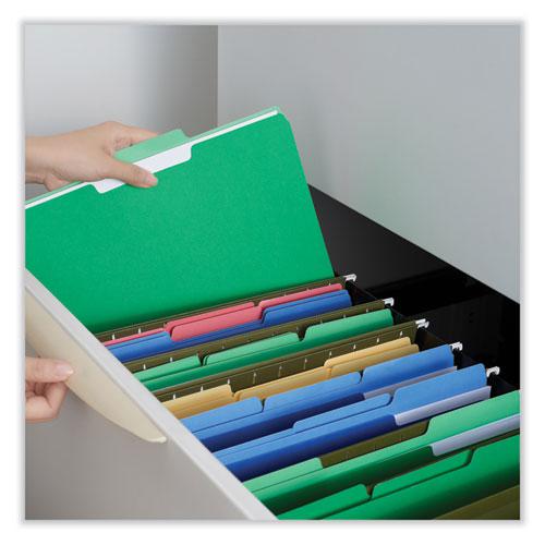 Interior File Folders, 1/3-Cut Tabs: Assorted, Legal Size, 11-pt Stock, Green, 100/Box. Picture 4