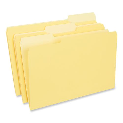 Interior File Folders, 1/3-Cut Tabs: Assorted, Legal Size, 11-pt Stock, Yellow, 100/Box. Picture 1