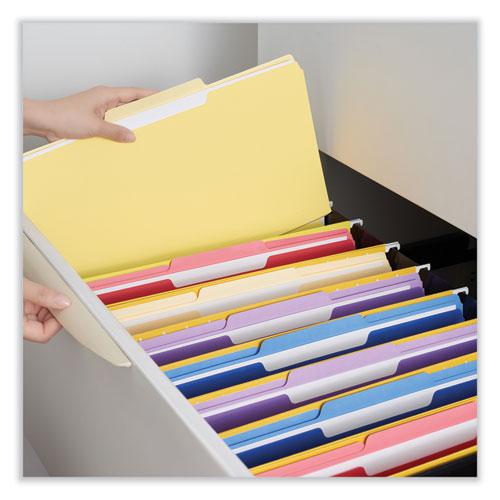 Interior File Folders, 1/3-Cut Tabs: Assorted, Legal Size, 11-pt Stock, Yellow, 100/Box. Picture 4