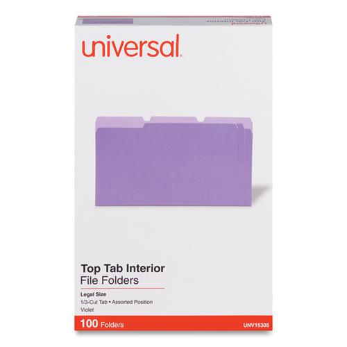 Interior File Folders, 1/3-Cut Tabs: Assorted, Legal Size, 11-pt Stock, Violet, 100/Box. Picture 2
