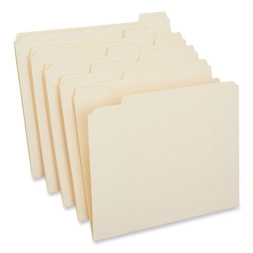Double-Ply Top Tab Manila File Folders, 1/5-Cut Tabs: Assorted, Letter Size, 0.75" Expansion, Manila, 100/Box. Picture 1