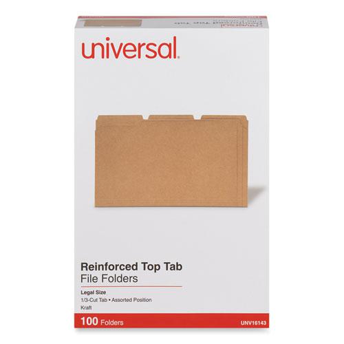 Reinforced Kraft Top Tab File Folders, 1/3-Cut Tabs: Assorted, Legal Size, 0.75" Expansion, Brown, 100/Box. Picture 4